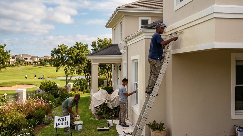 Professional estate painters painting a luxury golf estate home in Knysna