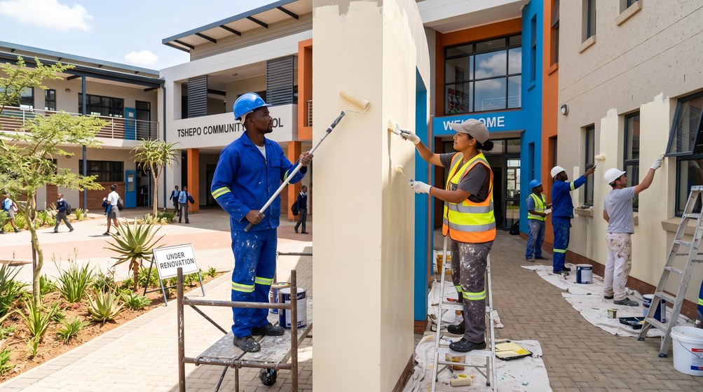 Professional school painting team painting a community school in Knysna
